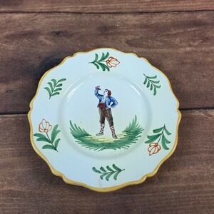 Perpignan French Faience Plate Unisex 9.5in White Good Hand Painted Folk Art